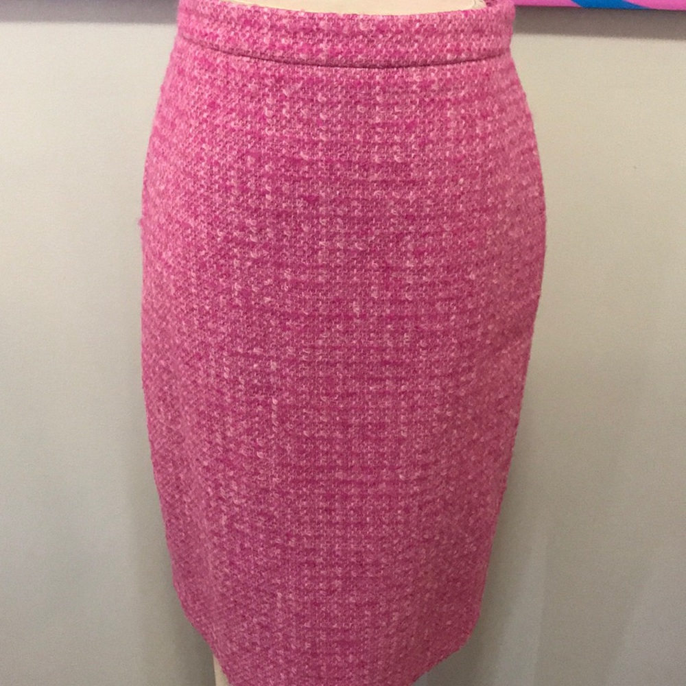 Moon Boucle Tweed Pink Wool Pencil Skirt_2